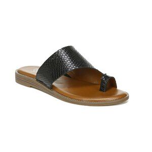 Franco Sarto Women's Gem Black Leather Reptile Embossed Slide Sandal